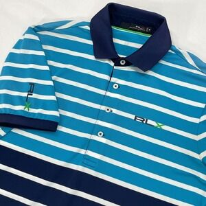 Ralph Lauren RLX Polo Mens Medium Golf Performance Stripe Blue White Pique‎